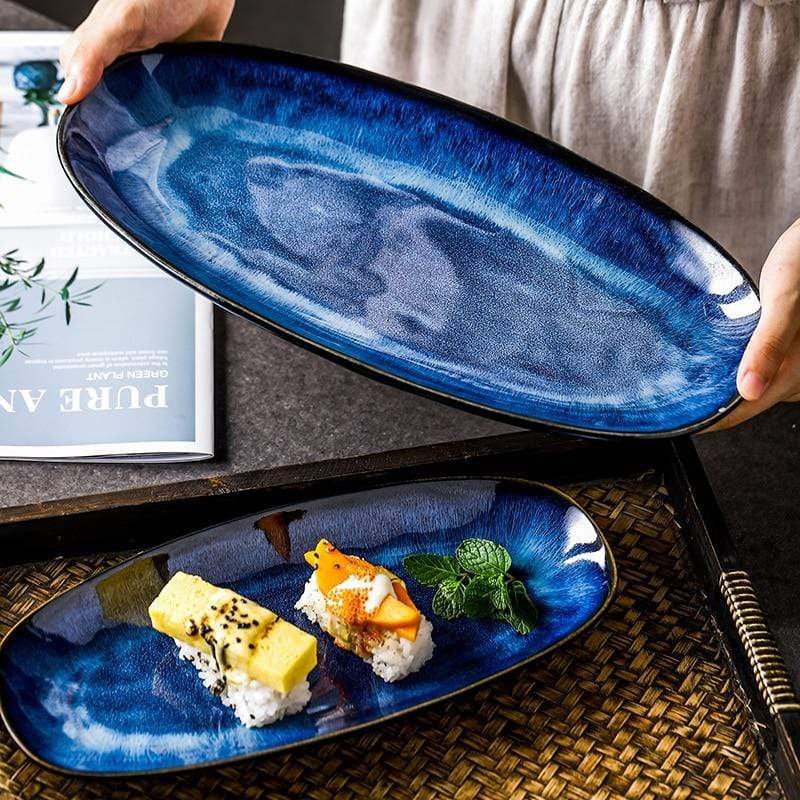 Ocean Waves Deep Blue Serving Dish