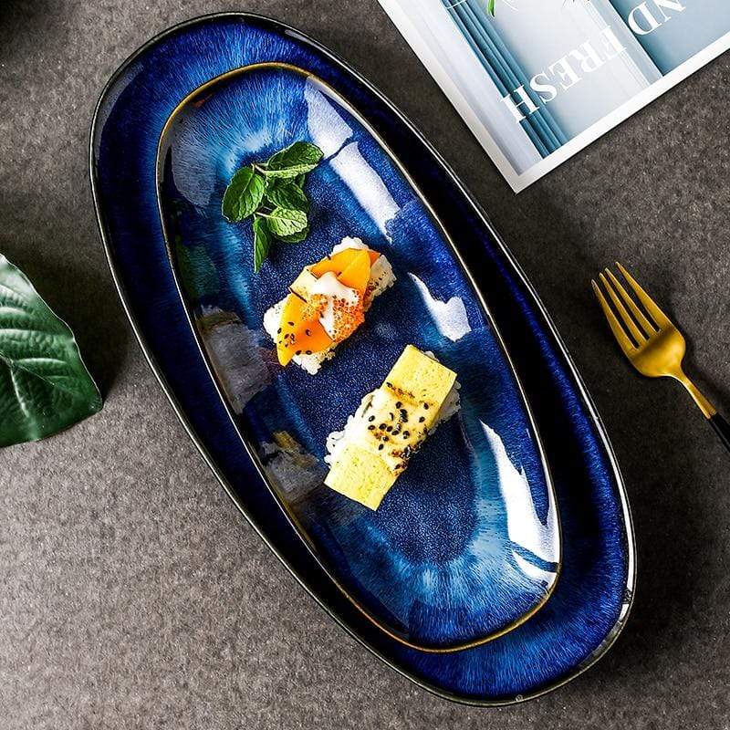 Ocean Waves Deep Blue Serving Dish