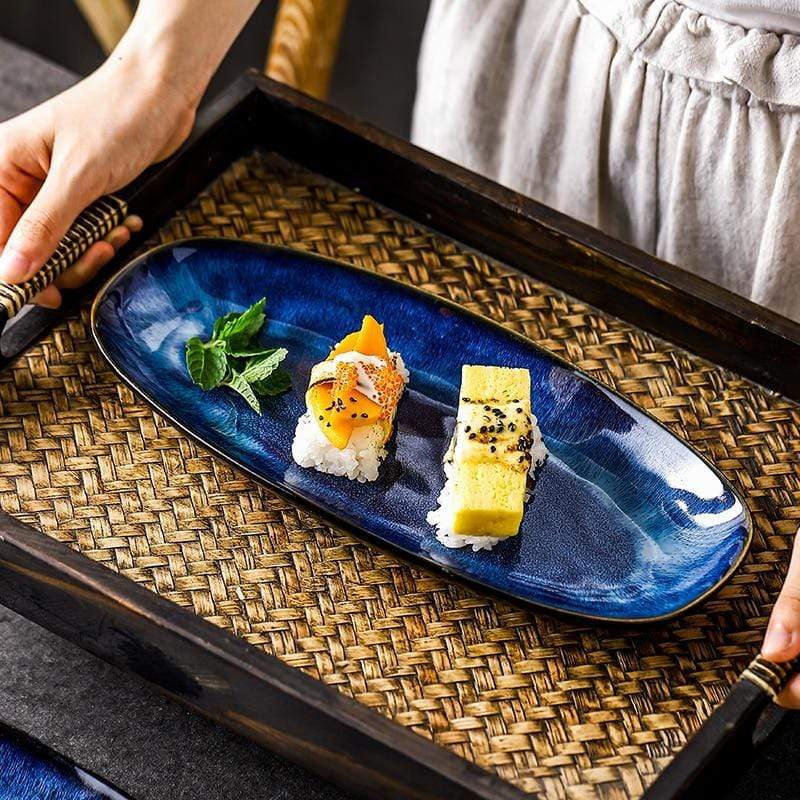 Ocean Waves Deep Blue Serving Dish