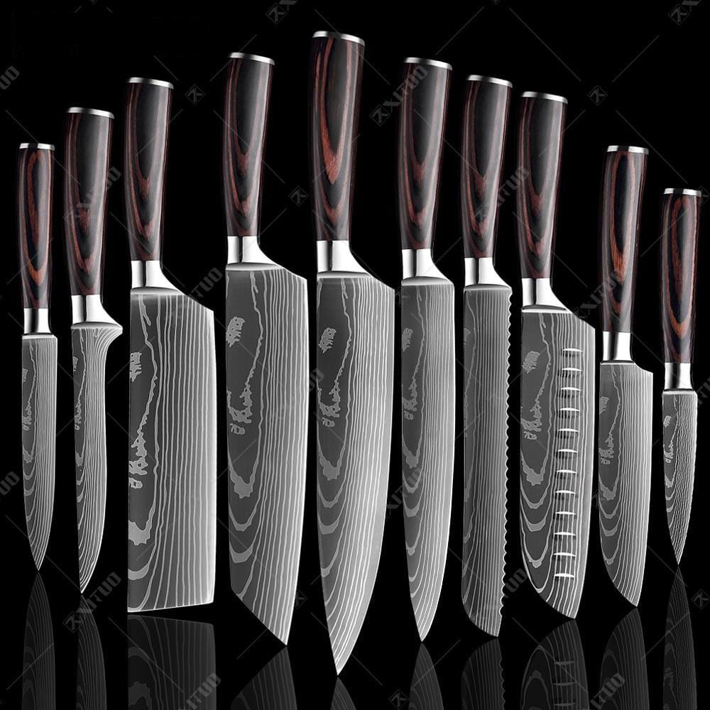 Damascus Walnut Knife Set