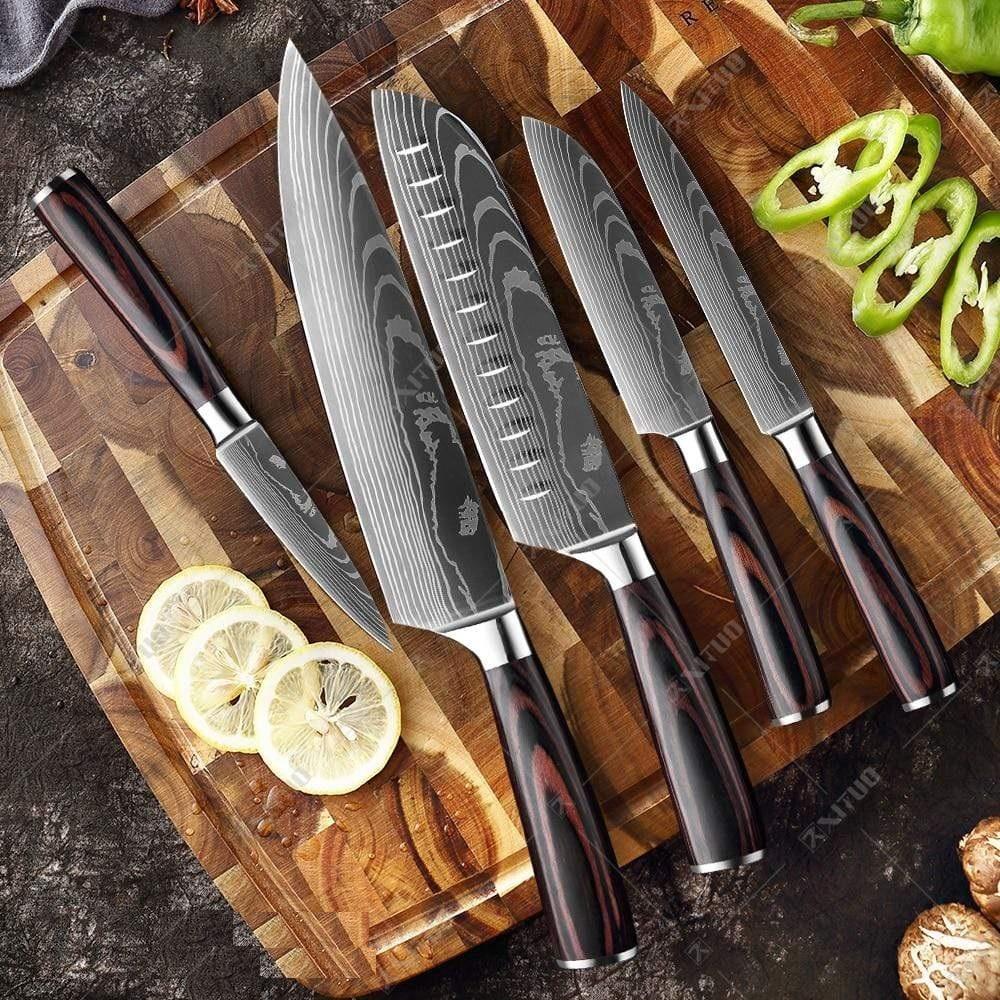Damascus Walnut Knife Set