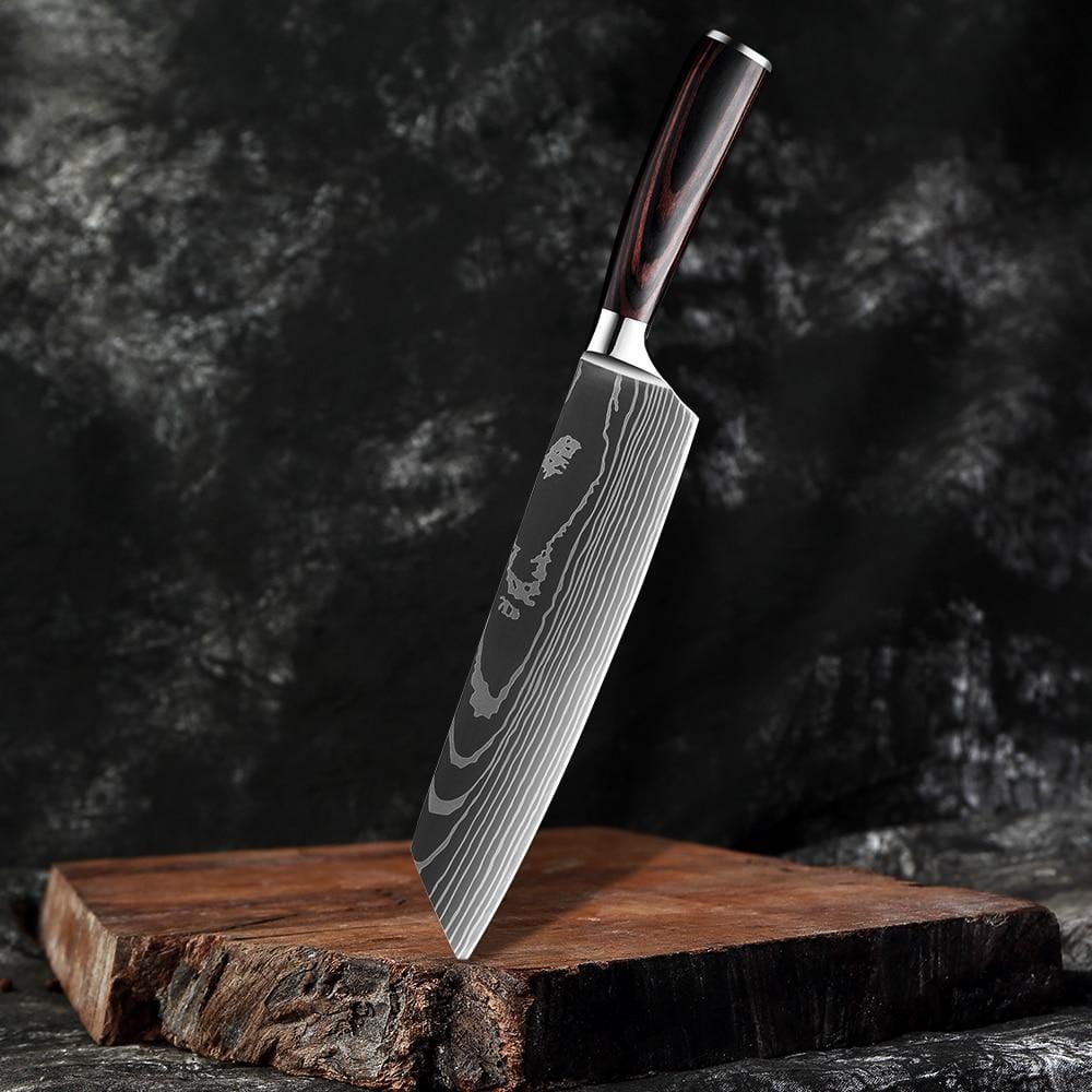 Damascus Walnut Knife Set