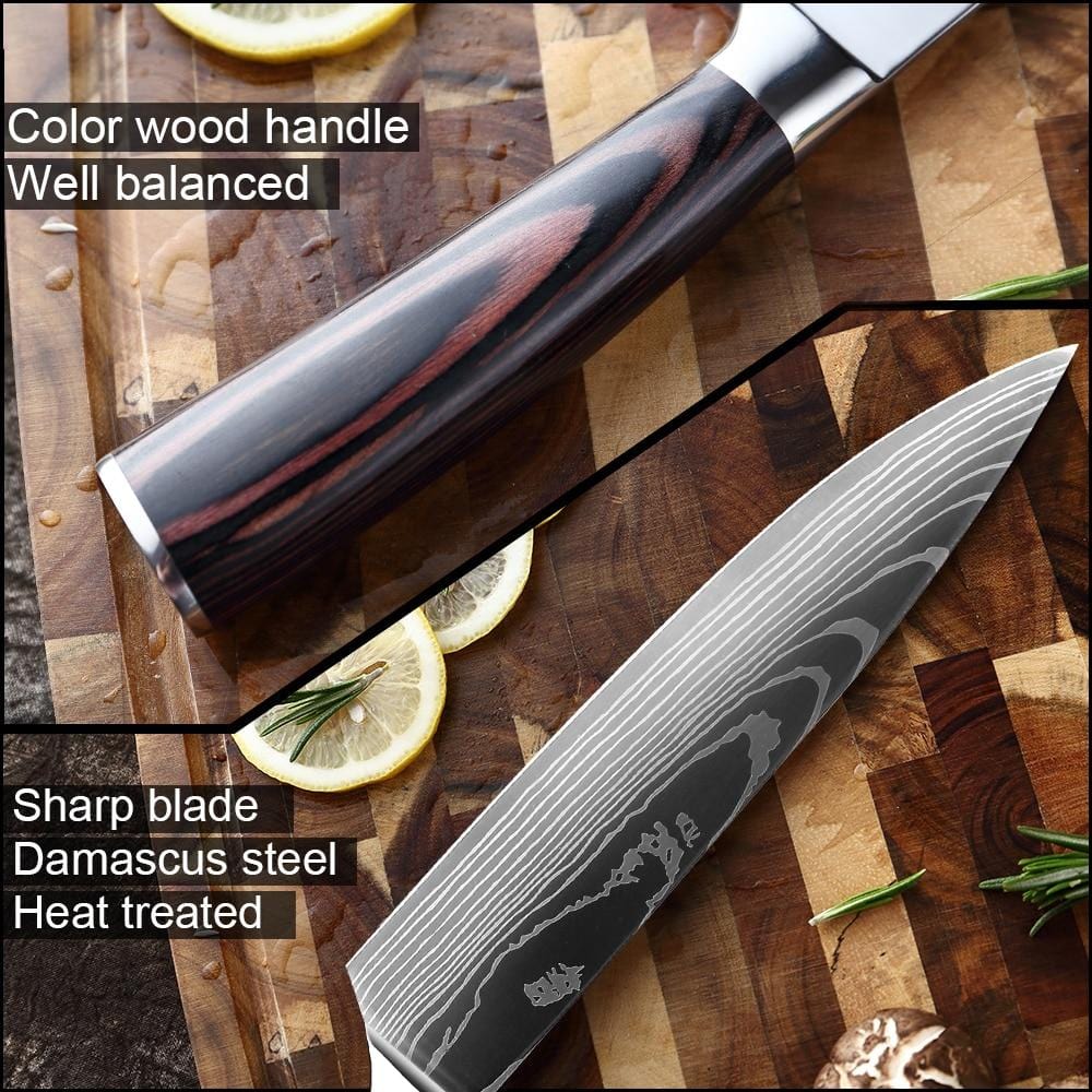 Damascus Walnut Knife Set